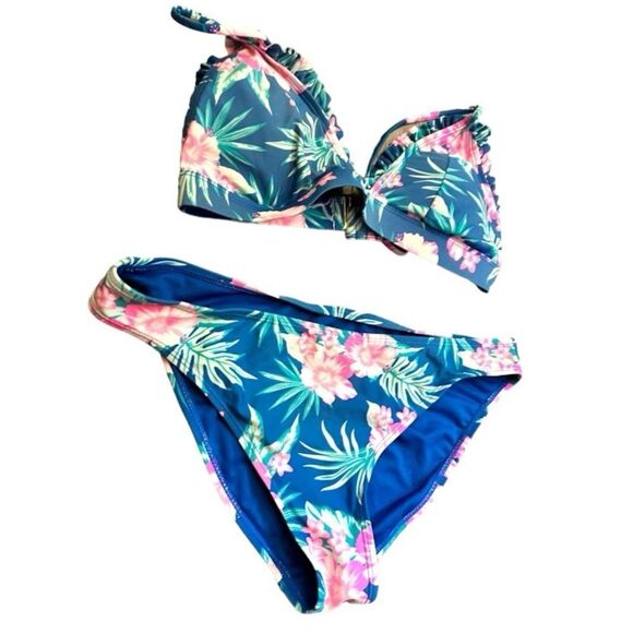 Cabana Del Sol Blue Floral Bikini size Large - Picture 2 of 7